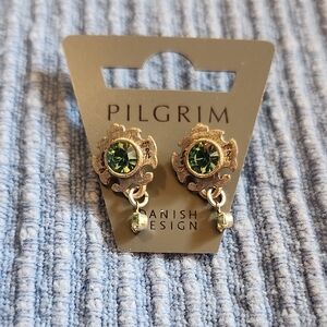 Pilgrim Silver Earrings with Green Accents